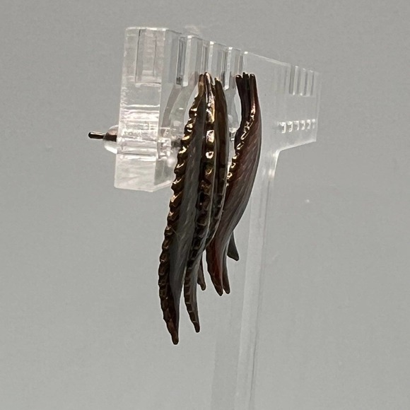 Metal Enamel Leaf Post Earrings Neutral Fall Autumn Colors - Picture 4 of 6